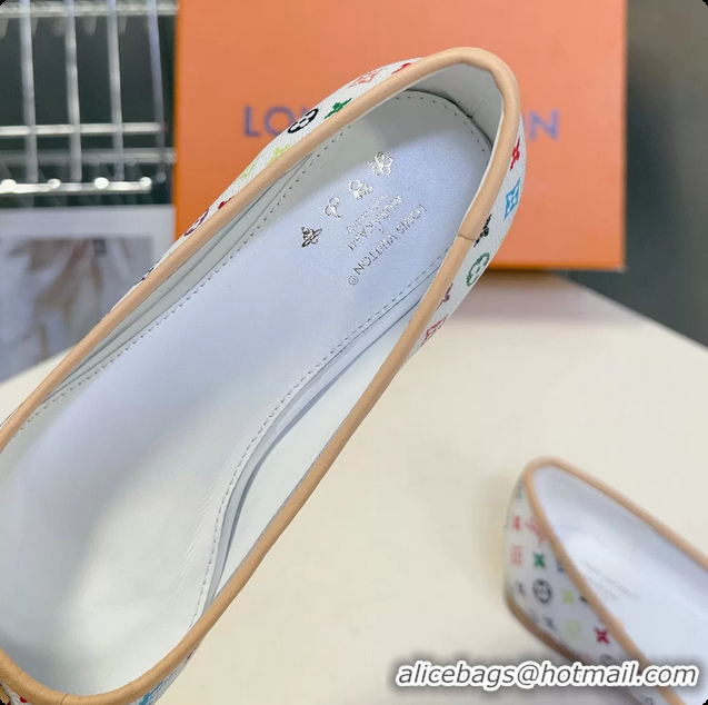 Charming Louis Vuitton LVxTM Nina Bow Ballet Flat Shoes White Multicolor Monogram Canvas 6061601