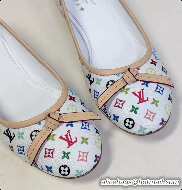 Charming Louis Vuitton LVxTM Nina Bow Ballet Flat Shoes White Multicolor Monogram Canvas 6061601