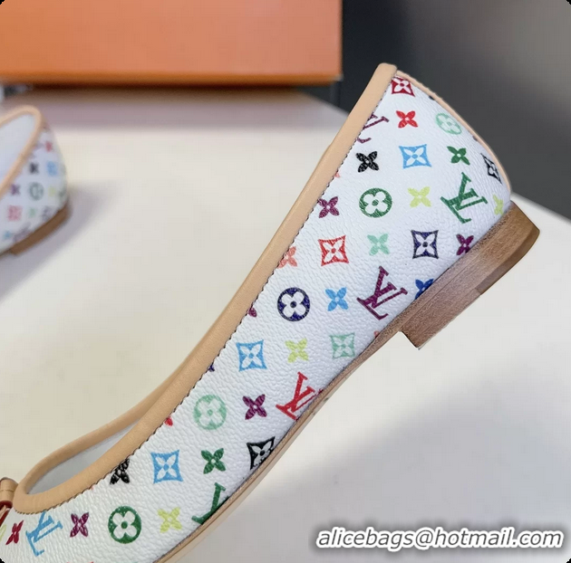 Charming Louis Vuitton LVxTM Nina Bow Ballet Flat Shoes White Multicolor Monogram Canvas 6061601