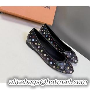 Top Grade Louis Vuitton LVxTM Nina Bow Ballet Flat Shoes Black Multicolor Monogram Canvas 6061601