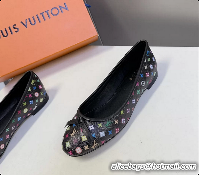 Top Grade Louis Vuitton LVxTM Nina Bow Ballet Flat Shoes Black Multicolor Monogram Canvas 6061601