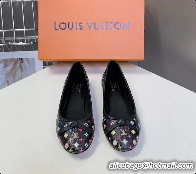 Top Grade Louis Vuitton LVxTM Nina Bow Ballet Flat Shoes Black Multicolor Monogram Canvas 6061601