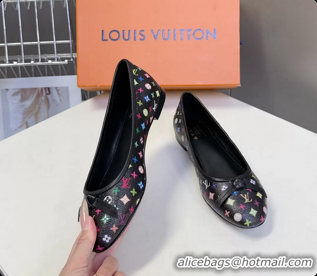 Top Grade Louis Vuitton LVxTM Nina Bow Ballet Flat Shoes Black Multicolor Monogram Canvas 6061601