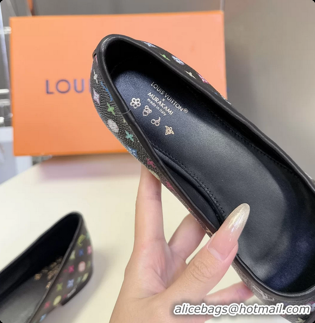 Top Grade Louis Vuitton LVxTM Nina Bow Ballet Flat Shoes Black Multicolor Monogram Canvas 6061601