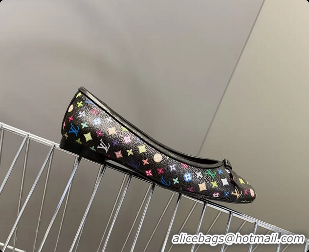 Top Grade Louis Vuitton LVxTM Nina Bow Ballet Flat Shoes Black Multicolor Monogram Canvas 6061601