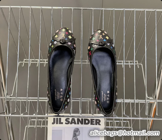 Top Grade Louis Vuitton LVxTM Nina Bow Ballet Flat Shoes Black Multicolor Monogram Canvas 6061601