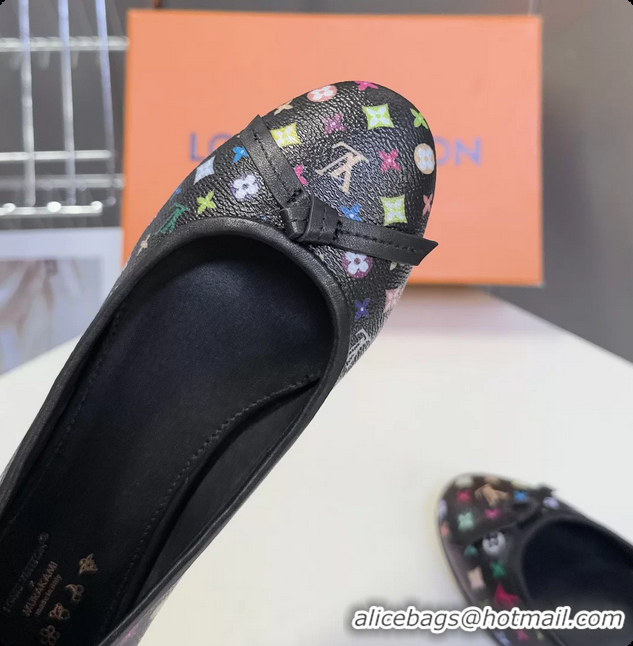 Top Grade Louis Vuitton LVxTM Nina Bow Ballet Flat Shoes Black Multicolor Monogram Canvas 6061601
