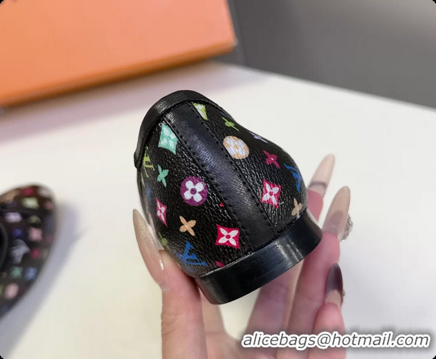 Top Grade Louis Vuitton LVxTM Nina Bow Ballet Flat Shoes Black Multicolor Monogram Canvas 6061601