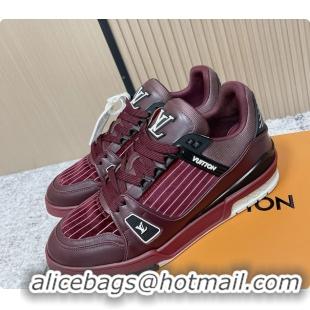 Durable Louis Vuitton LV Trainer Sneakers Shoes Burgundy Velvet and Calfskin Leather 6061602