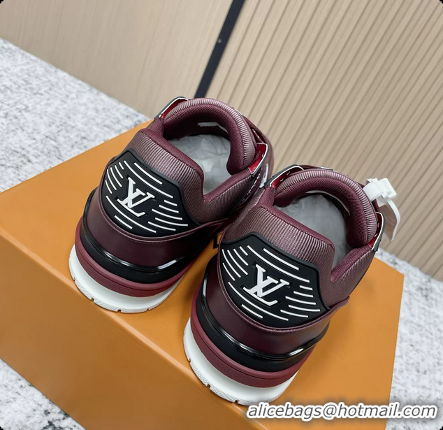 Durable Louis Vuitton LV Trainer Sneakers Shoes Burgundy Velvet and Calfskin Leather 6061602
