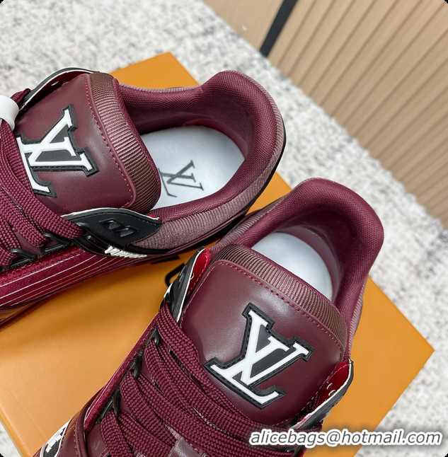 Durable Louis Vuitton LV Trainer Sneakers Shoes Burgundy Velvet and Calfskin Leather 6061602