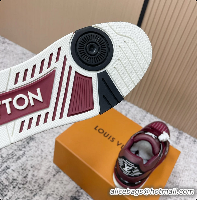 Durable Louis Vuitton LV Trainer Sneakers Shoes Burgundy Velvet and Calfskin Leather 6061602