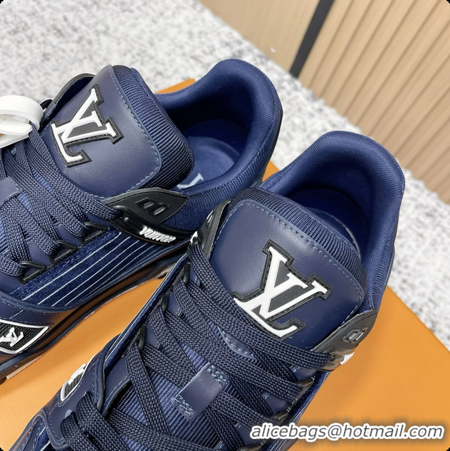 Shop Duplicate Louis Vuitton LV Trainer Sneakers Shoes Navy Blue Velvet and Calfskin Leather 6061602