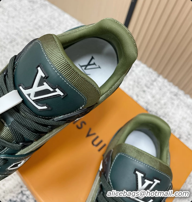 Luxurious Louis Vuitton LV Trainer Sneakers Shoes Green Velvet and Calfskin Leather 6061602