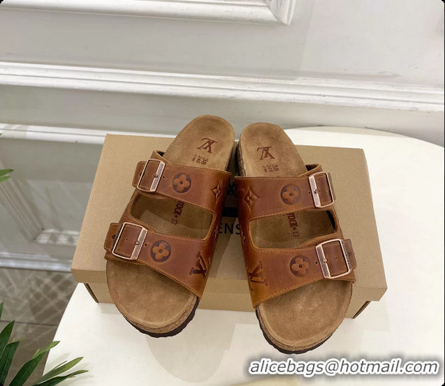 Good Product Louis Vuitton LV Venice Flat Mules Sandals Brown Monogram Calf Leather 6061604