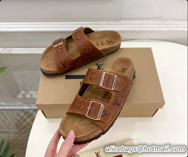 Good Product Louis Vuitton LV Venice Flat Mules Sandals Brown Monogram Calf Leather 6061604