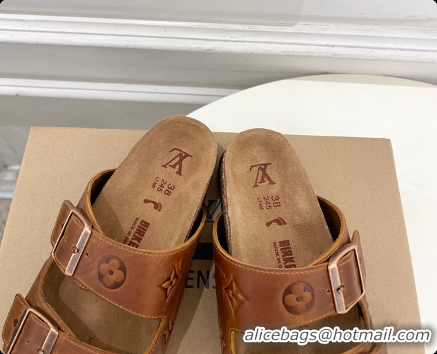 Good Product Louis Vuitton LV Venice Flat Mules Sandals Brown Monogram Calf Leather 6061604