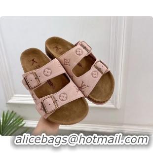 Pretty Style Louis Vuitton LV Venice Flat Mules Sandals Pink Monogram Suede Calf Leather 6061604