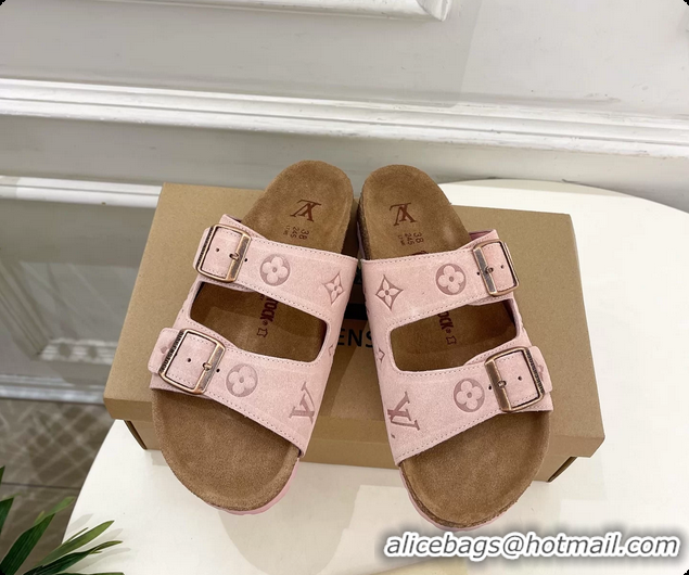 Pretty Style Louis Vuitton LV Venice Flat Mules Sandals Pink Monogram Suede Calf Leather 6061604