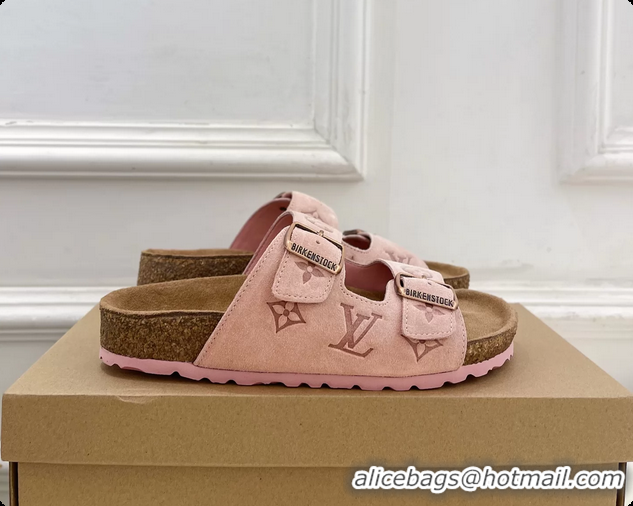 Pretty Style Louis Vuitton LV Venice Flat Mules Sandals Pink Monogram Suede Calf Leather 6061604