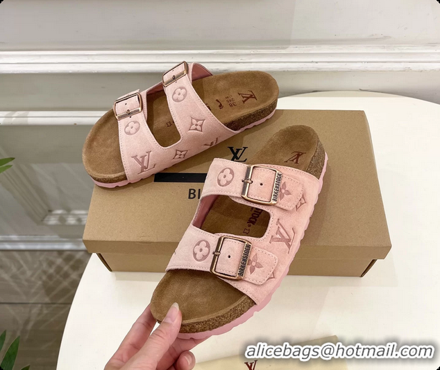 Pretty Style Louis Vuitton LV Venice Flat Mules Sandals Pink Monogram Suede Calf Leather 6061604