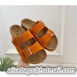 Best Product Louis Vuitton LV Venice Flat Mules Sandals Orange Monogram Suede Calf Leather 6061604