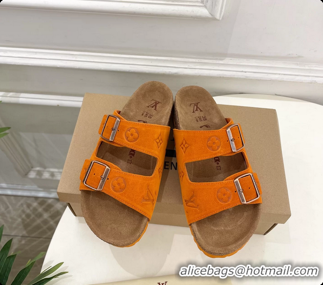 Best Product Louis Vuitton LV Venice Flat Mules Sandals Orange Monogram Suede Calf Leather 6061604