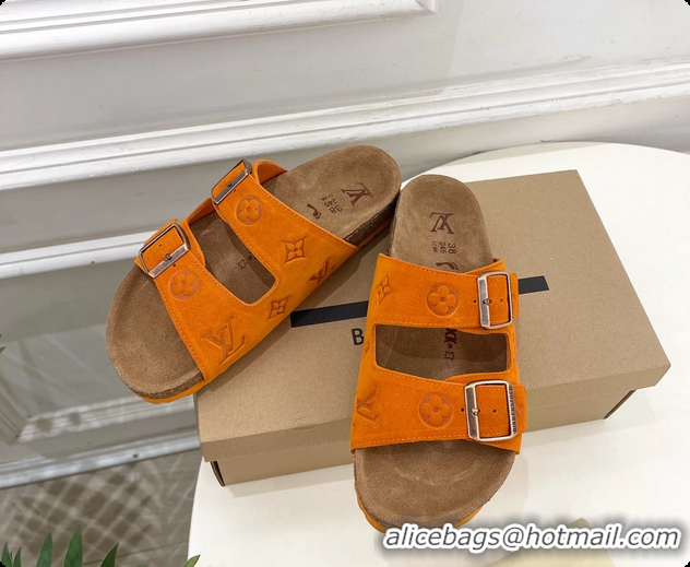 Best Product Louis Vuitton LV Venice Flat Mules Sandals Orange Monogram Suede Calf Leather 6061604