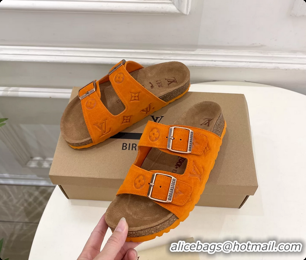 Best Product Louis Vuitton LV Venice Flat Mules Sandals Orange Monogram Suede Calf Leather 6061604