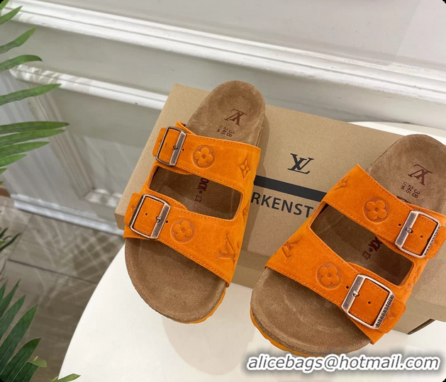 Best Product Louis Vuitton LV Venice Flat Mules Sandals Orange Monogram Suede Calf Leather 6061604