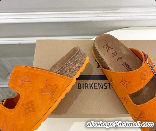 Best Product Louis Vuitton LV Venice Flat Mules Sandals Orange Monogram Suede Calf Leather 6061604