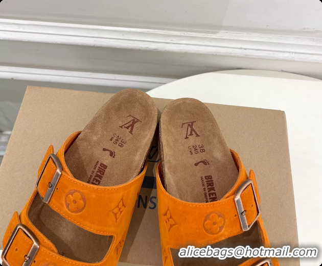 Best Product Louis Vuitton LV Venice Flat Mules Sandals Orange Monogram Suede Calf Leather 6061604