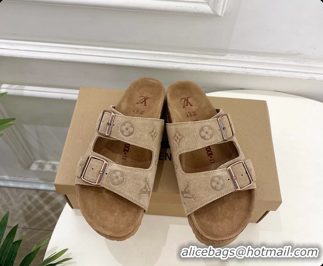 Unique Louis Vuitton LV Venice Flat Mules Sandals Gray Monogram Suede Calf Leather 6061604
