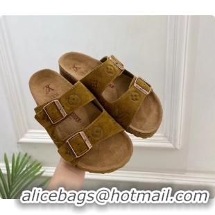 Good Product Louis Vuitton LV Venice Flat Mules Sandals Brown Monogram Suede Calf Leather 6061604