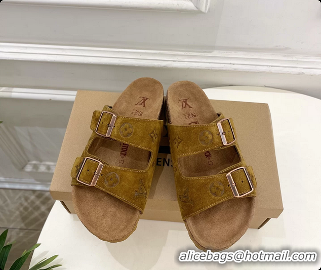 Good Product Louis Vuitton LV Venice Flat Mules Sandals Brown Monogram Suede Calf Leather 6061604