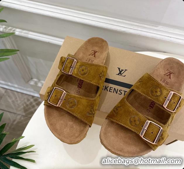 Good Product Louis Vuitton LV Venice Flat Mules Sandals Brown Monogram Suede Calf Leather 6061604