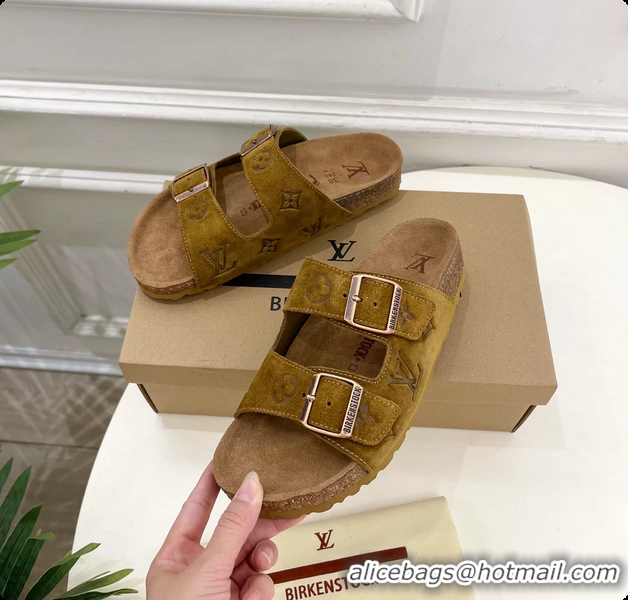 Good Product Louis Vuitton LV Venice Flat Mules Sandals Brown Monogram Suede Calf Leather 6061604