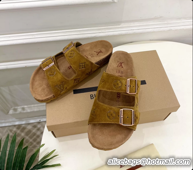 Good Product Louis Vuitton LV Venice Flat Mules Sandals Brown Monogram Suede Calf Leather 6061604