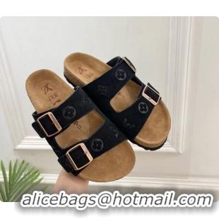 Trendy Design Louis Vuitton LV Venice Flat Mules Sandals Black Monogram Suede Calf Leather 6061604