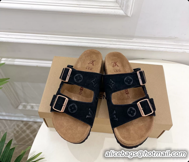 Trendy Design Louis Vuitton LV Venice Flat Mules Sandals Black Monogram Suede Calf Leather 6061604