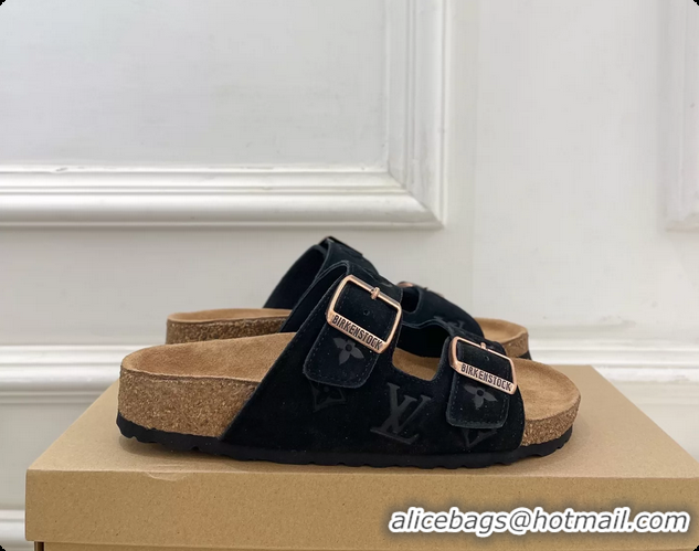 Trendy Design Louis Vuitton LV Venice Flat Mules Sandals Black Monogram Suede Calf Leather 6061604