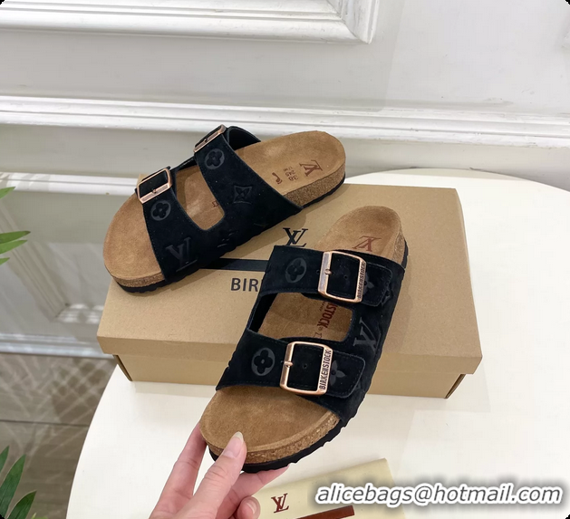 Trendy Design Louis Vuitton LV Venice Flat Mules Sandals Black Monogram Suede Calf Leather 6061604