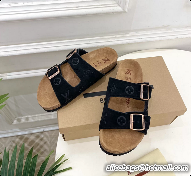 Trendy Design Louis Vuitton LV Venice Flat Mules Sandals Black Monogram Suede Calf Leather 6061604
