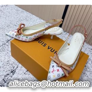 Unique Discount Louis Vuitton LVxTM 6AM Flower Slingback Pumps White Multicolor Mongoram Canvas 45MM 6061605