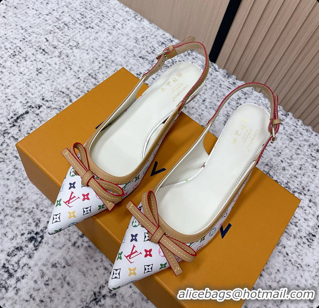 Unique Discount Louis Vuitton LVxTM 6AM Flower Slingback Pumps White Multicolor Mongoram Canvas 45MM 6061605