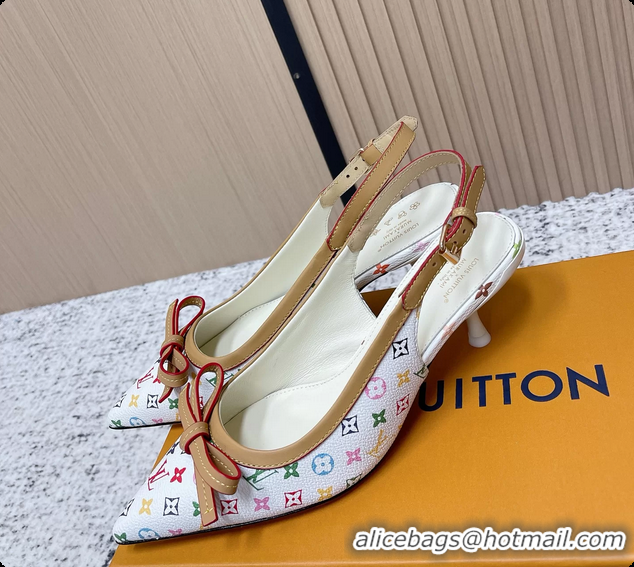 Unique Discount Louis Vuitton LVxTM 6AM Flower Slingback Pumps White Multicolor Mongoram Canvas 45MM 6061605