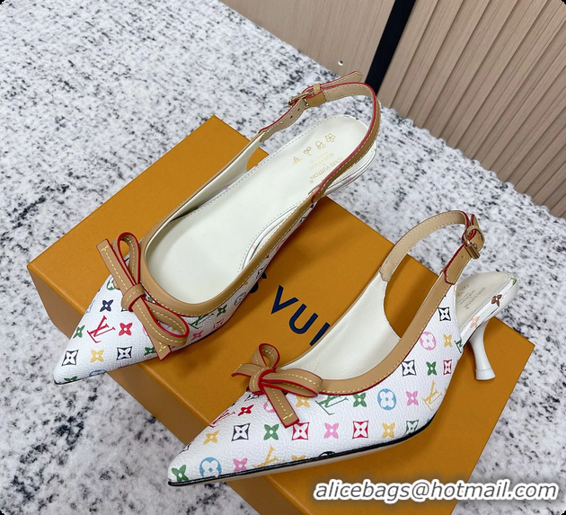 Unique Discount Louis Vuitton LVxTM 6AM Flower Slingback Pumps White Multicolor Mongoram Canvas 45MM 6061605