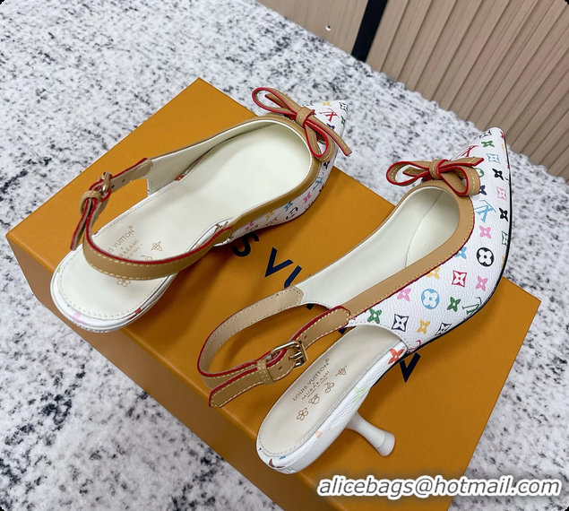 Unique Discount Louis Vuitton LVxTM 6AM Flower Slingback Pumps White Multicolor Mongoram Canvas 45MM 6061605