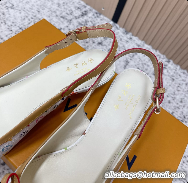 Unique Discount Louis Vuitton LVxTM 6AM Flower Slingback Pumps White Multicolor Mongoram Canvas 45MM 6061605