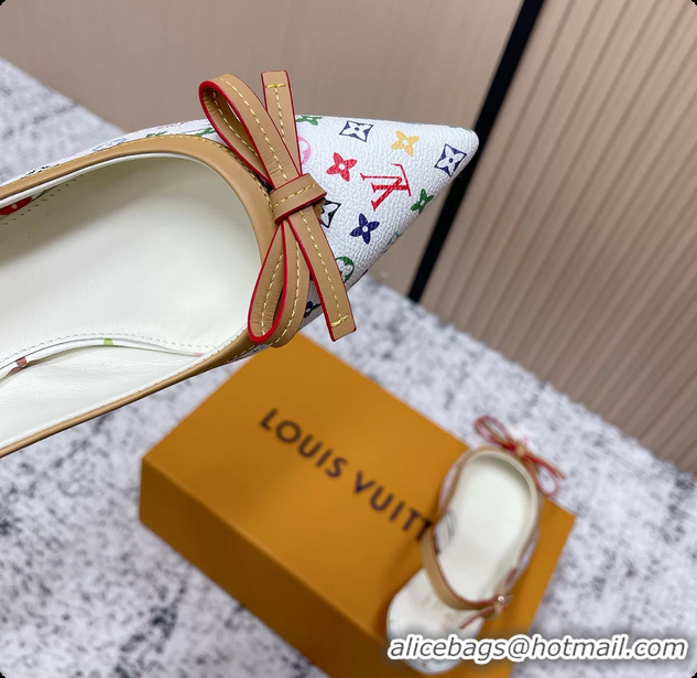 Unique Discount Louis Vuitton LVxTM 6AM Flower Slingback Pumps White Multicolor Mongoram Canvas 45MM 6061605